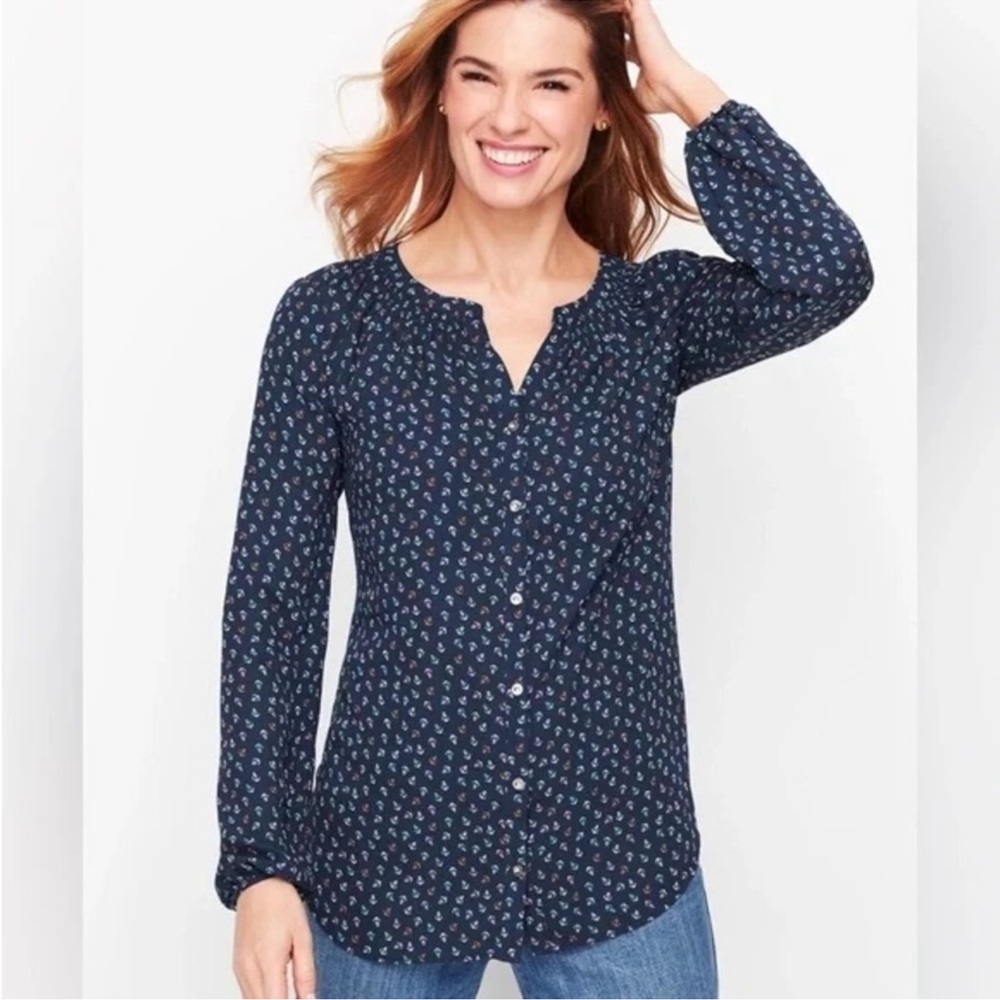 Talbots Womens Top Navy Tossed Anchor Womens Plus 1X